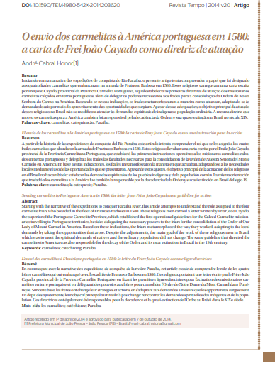 Sending carmelites to Portuguese America in 1580: the letter from Friar João Cayado as a guideline for action