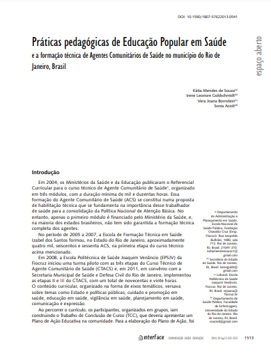 Práticas pedagógicas de Educação Popular em Saúde e a formação técnica de Agentes Comunitários de Saúde no município do Rio de Janeiro, Brasil