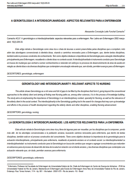 A gerontologia e a interdisciplinaridade: aspectos relevantes para a enfermagem