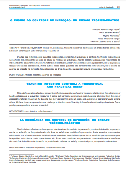 O ensino do controle de infecção: um ensaio teórico-prático