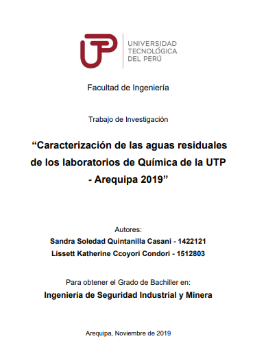 Caracterización de las aguas residuales de los laboratorios de Química de la UTP - Arequipa 2019