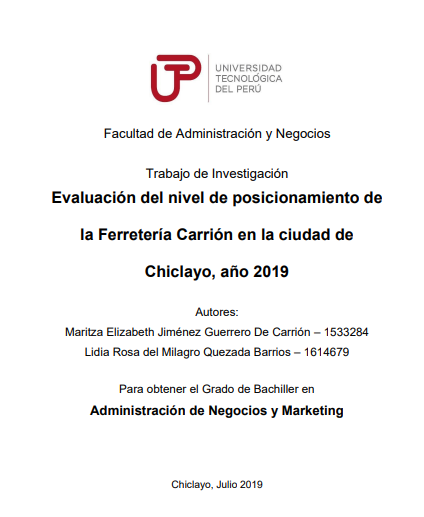 Evaluación del nivel de posicionamiento de la Ferretería Carrión en la ciudad de Chiclayo, año 2019