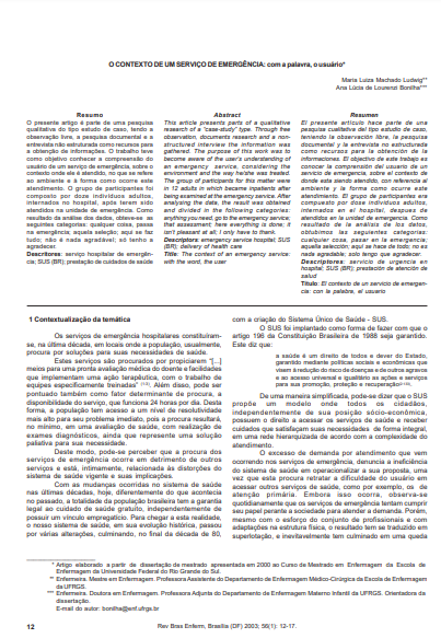 O contexto de um serviço de emergência: com a palavra, o usuário
