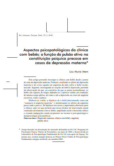 Aspectos psicopatológicos da clínica com bebês: a função da pulsão ativa na constituição psíquica precoce em casos de depressão materna