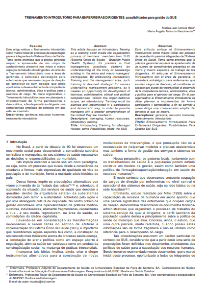 Treinamento introdutório para enfermeiras dirigentes: possibilidades para gestão do SUS