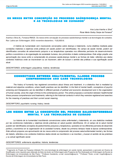 Os nexos entre concepção do processo saúde/doença mental e as tecnologias de cuidados