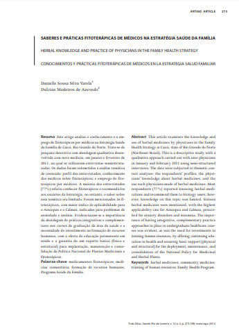 Saberes e práticas fitoterápicas de médicos na estratégia saúde da família