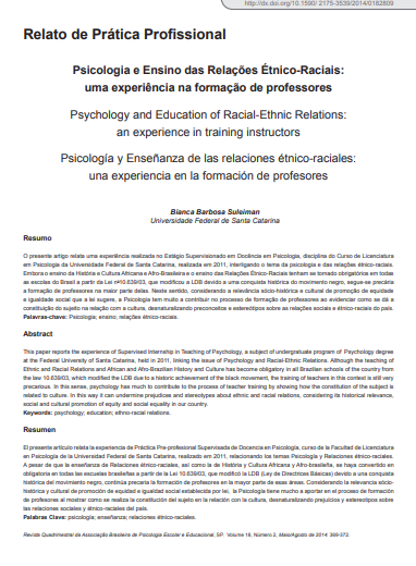 Psicologia e Ensino das Relações Étnico-Raciais: uma experiência na formação de professores