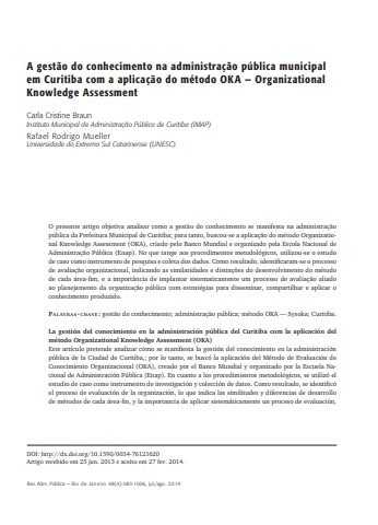 A gestão do conhecimento na administração pública municipal em Curitiba com a aplicação do método OKA - Organizational Knowledge Assessment