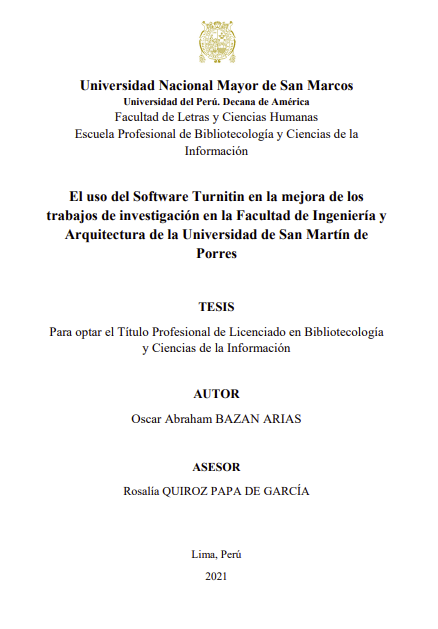 El uso del Software Turnitin en la mejora de los trabajos de investigación en la Facultad de Ingeniería y Arquitectura de la USMP