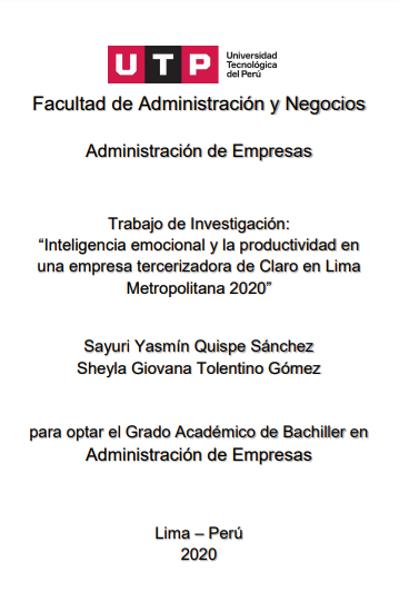 Inteligencia emocional y la productividad en una empresa tercerizadora de Claro en Lima Metropolitana 2020