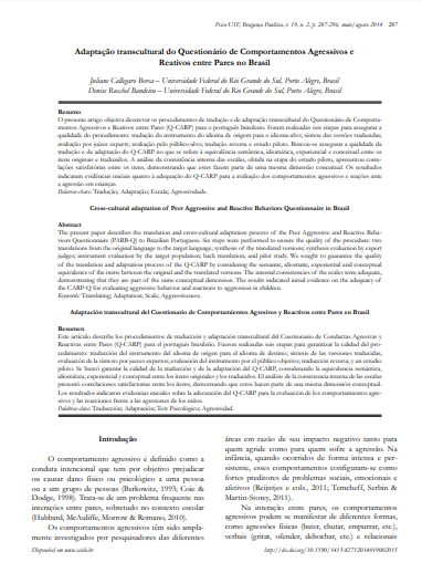 Adaptação transcultural do Questionário de Comportamentos Agressivos e Reativos entre Pares no Brasil