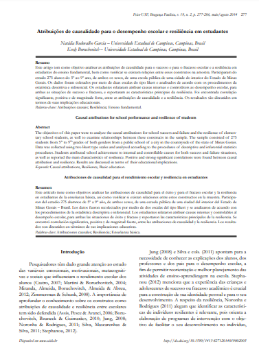 Atribuições de causalidade para o desempenho escolar e resiliência em estudantes