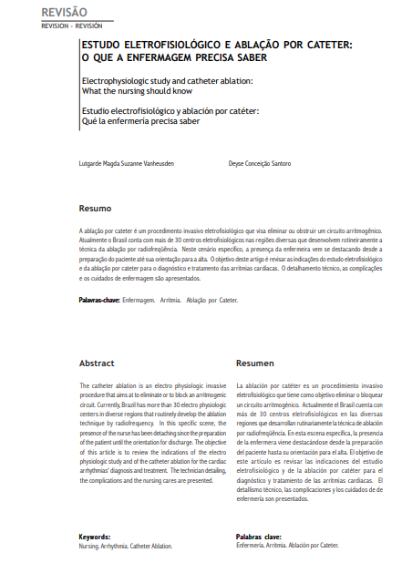 Estudo eletrofisiológico e ablação por cateter: o que a Enfermagem precisa saber