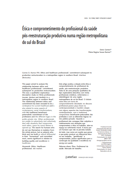 Ética e comprometimento do profissional da saúde pós-reestruturação produtiva numa região metropolitana do sul do Brasil