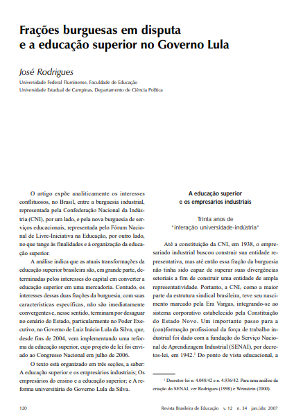 Frações burguesas em disputa e a educação superior no Governo Lula