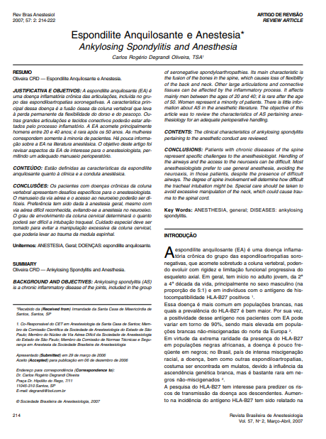 Espondilite anquilosante e anestesia