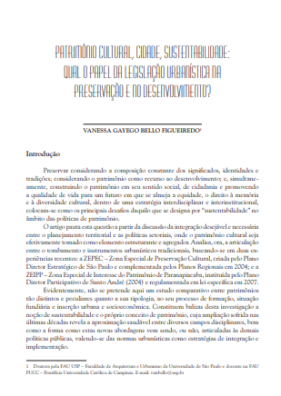 Patrimônio cultural, cidade, sustentabilidade: qual o papel da legislação urbanística na preservação e no desenvolvimento?