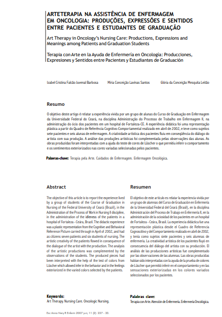 Arteterapia na assistência de enfermagem em oncologia: produções, expressões e sentidos entre pacientes e estudantes de graduação