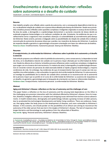 Envelhecimento e doença de Alzheimer: reflexões sobre autonomia e o desafio do cuidado