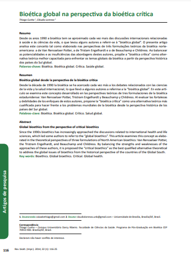 Bioética global na perspectiva da bioética crítica