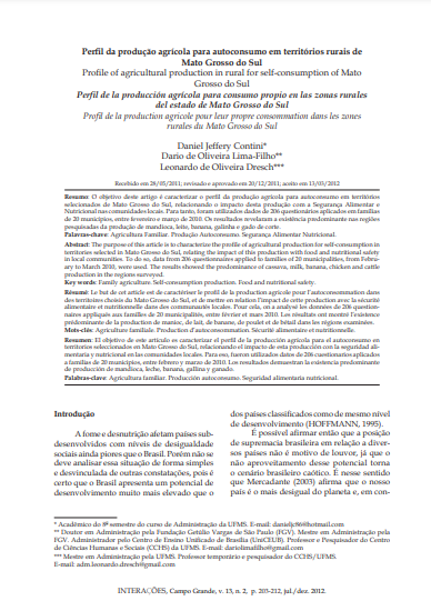 Perfil da produção agrícola para autoconsumo em territórios rurais de Mato Grosso do Sul