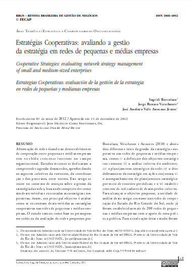 Estratégias Cooperativas: avaliando a gestão da estratégia em redes de pequenas e médias empresas