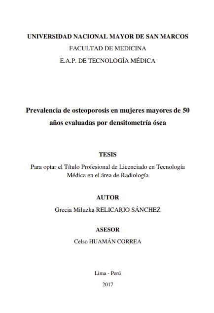 Prevalencia de osteoporosis en mujeres mayores de 50 años evaluadas por densitometría ósea