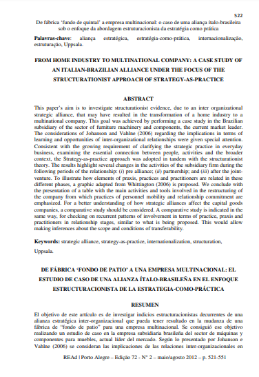 De Fábrica 'fundo de quintal' a empresa multinacional: o caso de uma aliança ítalo-brasileira sob o enfoque da abordagem estruturacionista da estratégia como prática
