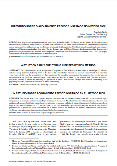 Um estudo sobre o acolhimento precoce inspirado no método Bick