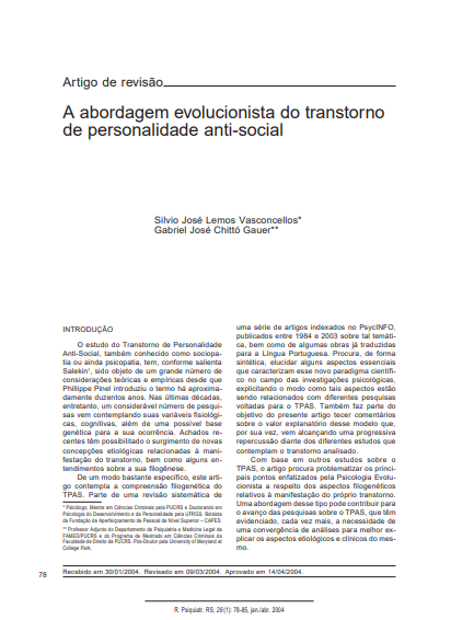 A abordagem evolucionista do transtorno de personalidade anti-social