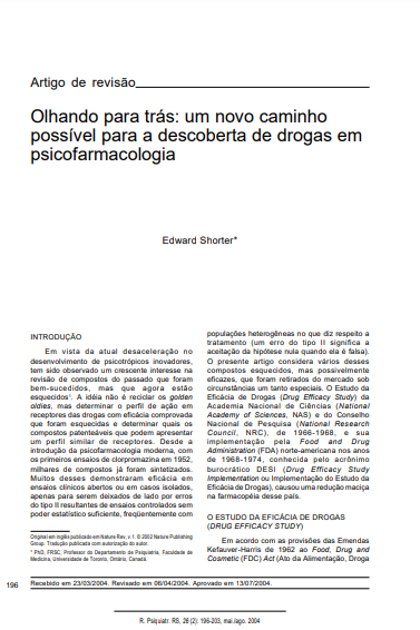 Olhando para trás: um novo caminho possível para a descoberta de drogas em psicofarmacologia