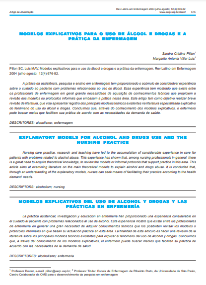 Modelos explicativos para o uso de álcool e drogas e a prática da enfermagem
