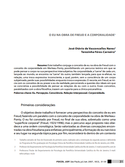 O eu na obra de Freud e a corporalidade