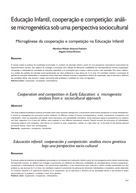 Educação infantil, cooperação e competição: análise microgenética sob uma perspectiva sociocultural