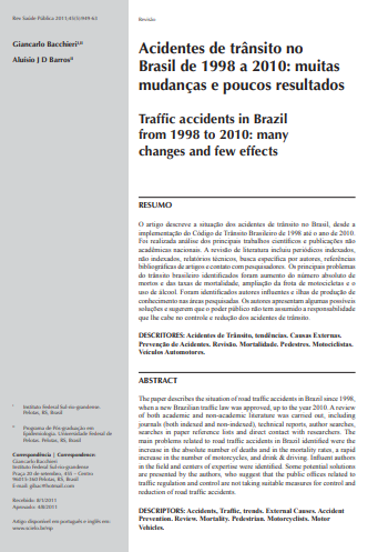 Acidentes de trânsito no Brasil de 1998 a 2010: muitas mudanças e poucos resultados