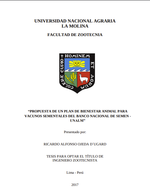 Propuesta de un plan de bienestar animal para vacunos sementales del Banco Nacional de Semen - UNALM