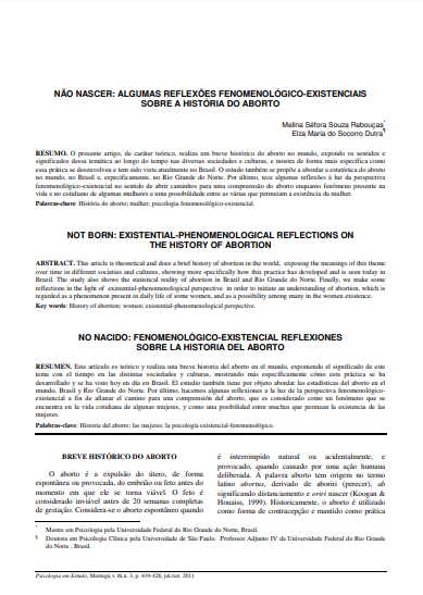 Não Nascer: algumas reflexões fenomenológico-existenciais sobre a história do aborto