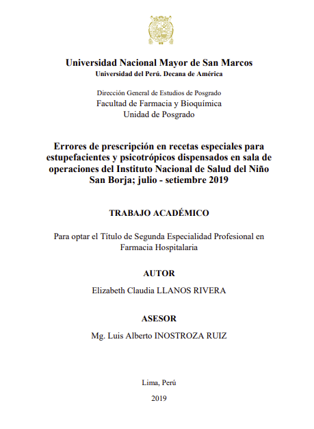 Errores de prescripción en recetas especiales para estupefacientes y psicotrópicos dispensados en sala de operaciones