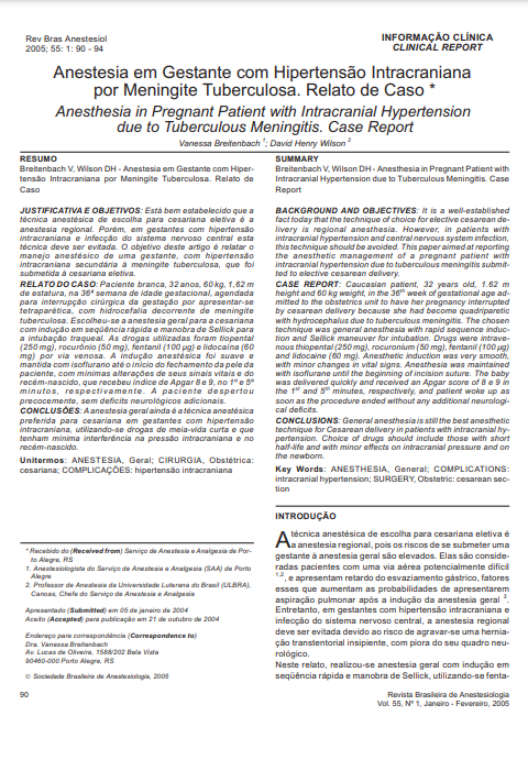 Anestesia em gestante com hipertensão intracraniana por meningite tuberculosa: relato de caso