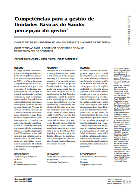 Competências para a gestão de Unidades Básicas de Saúde: percepção do gestor Competências para a gestão de Unidades Básicas de Saúde: percepção do gestor
