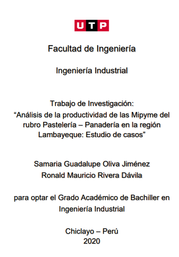 Análisis de la productividad de las Mipyme del rubro pastelería - panadería en Lambayeque: estudio de casos