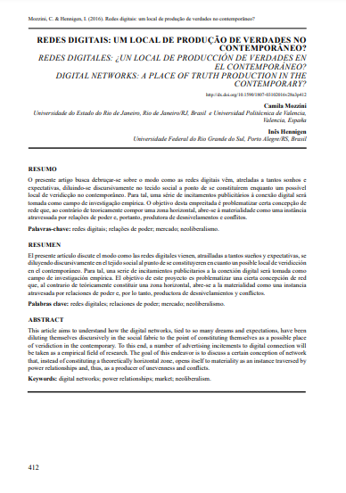 REDES DIGITAIS: UM LOCAL DE PRODUÇÃO DE VERDADES NO CONTEMPORÂNEO?