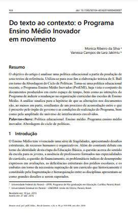 Do texto ao contexto: o Programa Ensino Médio Inovador em movimento