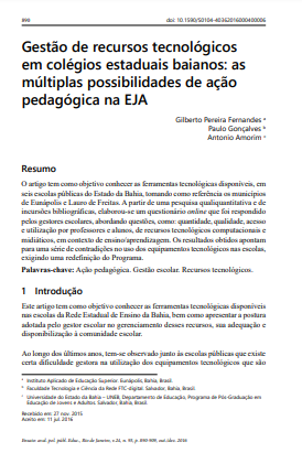 Gestão de recursos tecnológicos em colégios estaduais baianos: as múltiplas possibilidades de ação pedagógica na EJA