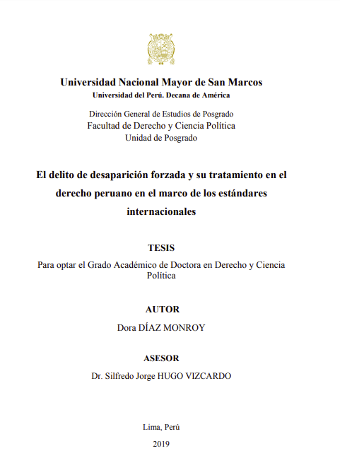 El delito de desaparición forzada y su tratamiento en el derecho peruano en el marco de los estándares internacionales