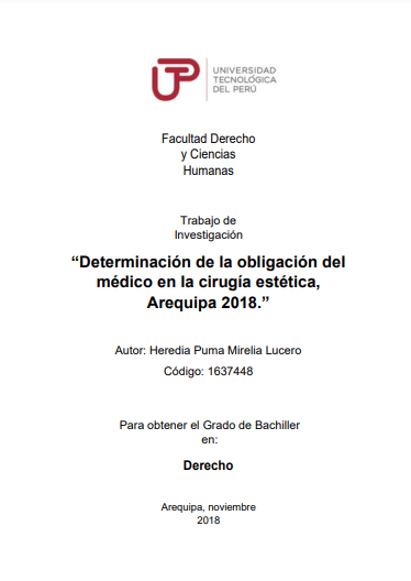 Determinación de la obligación del médico en la cirugía estética, Arequipa 2018