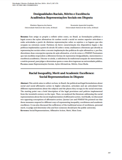 Desigualdades Raciais, Mérito e Excelência Acadêmica: Representações Sociais em Disputa