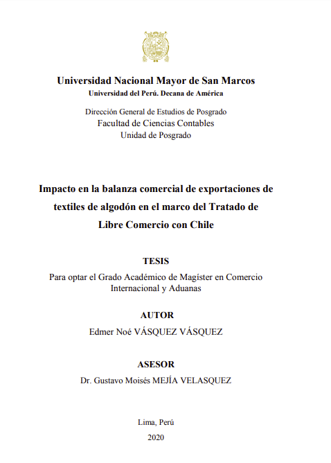 Impacto en la balanza comercial de exportaciones de textiles de algodón en el marco del Tratado de Libre Comercio con Chile