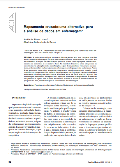 Mapeamento cruzado: uma alternativa para a análise de dados em enfermagem
